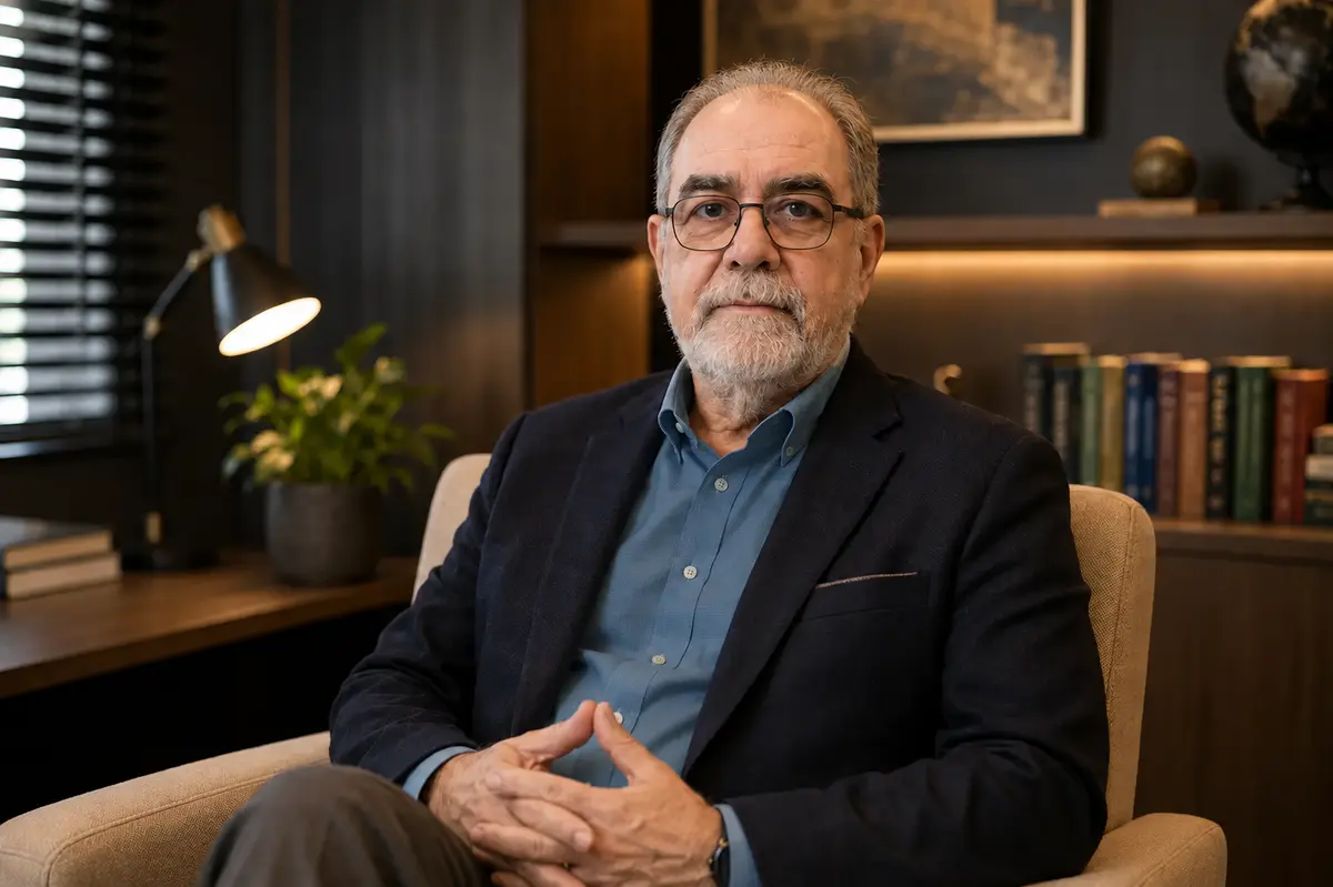 Retrato profissional do Dr. Paulo Palma de paletó em seu consultório